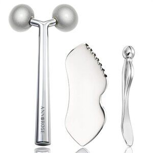 🩶 3-in-1 Stainless Steel Facial Massage // Gua Sha Set